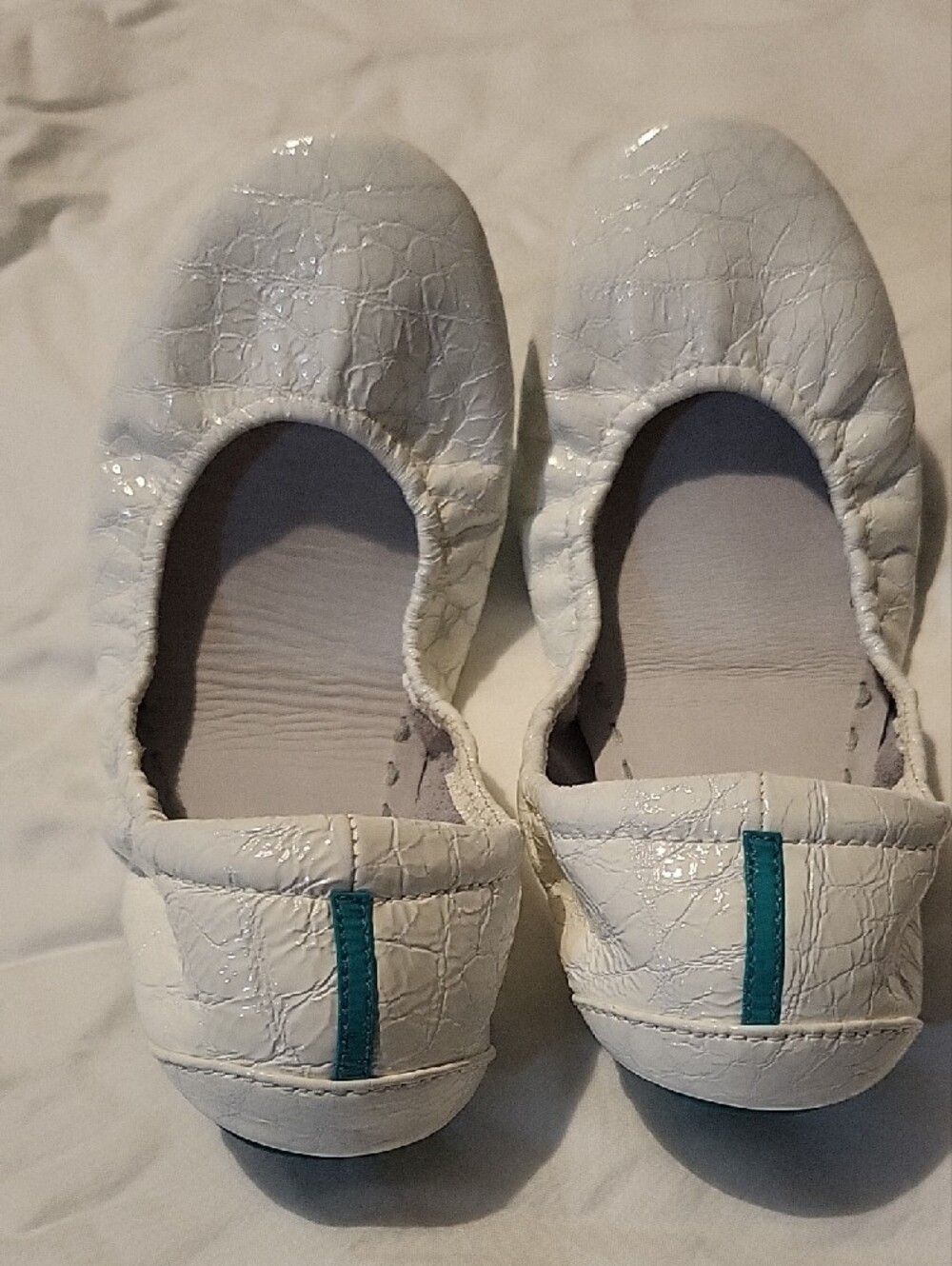 Tieks White Ballet Flats with Teal Stripe - Picture 3 of 6